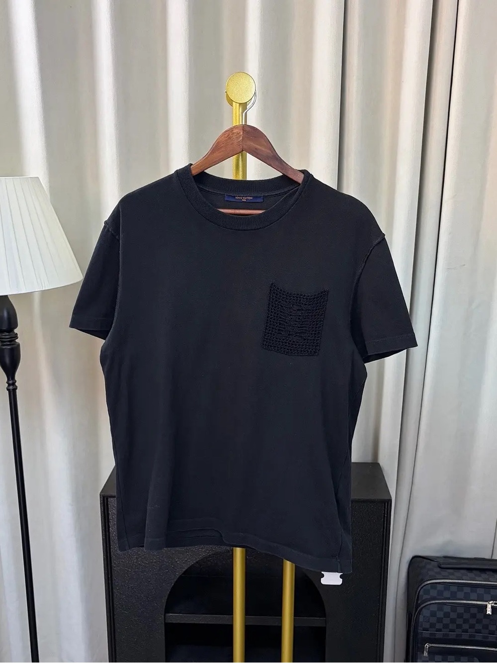 Louis Vuitton Black Crewneck T-Shirt with Textured Pocket